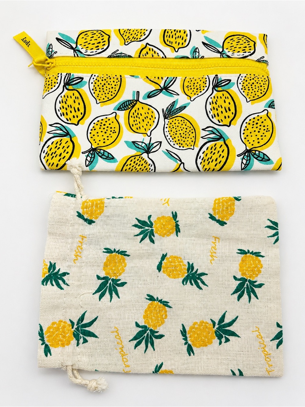 Ipsy Lemon Zip Pouch- Yellow Pineapple drawstring pouch.